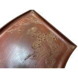 Chinoiseries Relief Pattern Brown Lacquer Fan Shape Display Disc Plate Tray GB197S