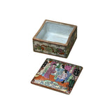 3.75" Oriental Famille Rose Color Graphic Porcelain Square Box GB225S