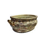 Porcelain Oriental Golden Color Satsuma Graphic Oval Pot GB229S