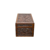 Oriental Dragons Motif Treasure Chest Box Distressed Brown Color Wood GB238S
