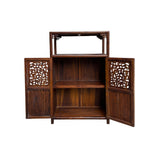 Chinese Open Carving Narrow Wood Grain Brown Side Table Cabinet GB252S