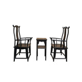Chinese Traditional Black Brown Yoke-Back Armchair Set w Small Table GB257S
