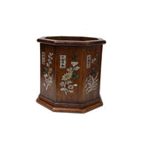 Chinese Brown Natural Patina Mother of Pearl Brush Pen Holder Art GB267S