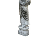 Chinese Weathered Black Gray Patina Stone Standing Monk Luohan Arhat Statue GB301S