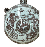 Chinese Flask Moon Copper Red Dragon Phoenix Porcelain Art Vase GB591S