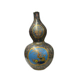Oriental Purple Blue Gourd Shape Floral Graphic Porcelain Art Vase GB592S /cs2784
