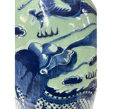 Pair Chinese Light Celadon Blue Kirin Graphic Tall Porcelain Art Vases GB597S