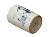 Chinese Distressed White Porcelain Blue Kid Playing Graphic Holder Vase GB685S