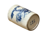 Chinese Distressed White Porcelain Blue Men Tiger Graphic Holder Vase GB689S