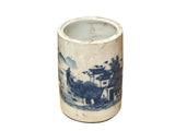 Chinese Distressed White Porcelain Blue Mountain Houses Graphic Holder Vase GB690S