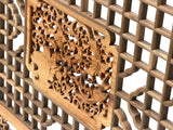 58" Chinese Rectangular Flower Birds Geometric Wood Wall Panel GB769S