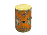 Distressed Light Orange Tibetan Style Jewel Symbol Round Drum Table GB770S