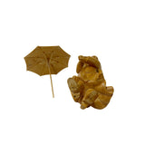 Light Tan Wood Crafted Lady Holding Umbrella Art Figure GB845S
