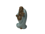 Joyful Laughing Buddha Light Celadon Robe Ceramic Coin Bat Ru Yi Figure GB873S