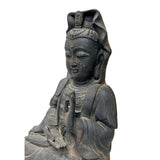 19" Rustic Iron Cross Leg Bodhisattva Guanyin Avalokiteshvara Blessing Mudra Statue GB903S