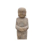 Pair Chinese Stone Carved Standing Zen Garden Monk Lohon Statues cs7645S