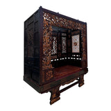 Vintage Chinese Brown Golden Carving Fujian Graphic Canopy Bed cs7618S