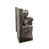 Chinese Pair Gray Stone Fengshui Foo Dogs Lions Door Block Statue cs7662S