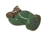 Joyful Laughing Buddha Gloss Dark Jade Green Robe Ceramic Coin Bat Ru Yi Figure GB874S