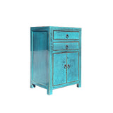 Distressed Marks Turquoise Blue 2 Drawers End Table Nightstand ws4457S