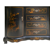 Chinese Black Veneer Golden Scenery Credenza Console Cabinet Table cs7680S