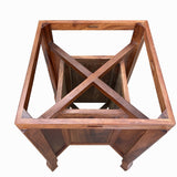 Chinese Brown Flower Carving Wood Round Pedestal Base Tea Table cs7697S