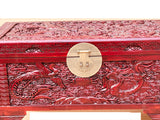26.5" Small Oriental Brown Phoenix Dragon Carving Camphor Trunk Table cs7714S