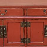 Oriental Distressed Brick Red Lacquer Low Table TV Console Cabinet cs7740S