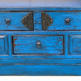 Vintage Chinese Distressed Bright Blue Drawers Foyer Narrow Side Table cs7743S