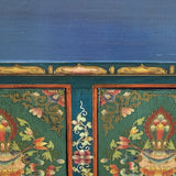 Chinese Tibetan Teal Green Blue Jewel Treasure Graphic Low TV Console Table cs7744S