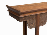 Vintage Chinese Brown Natural Wood Point Edge RuYi Apron Altar Console Table cs7780S