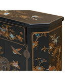 Oriental Black Veneer Flower Birds Graphic Slim Side Table Cabinet cs7800S