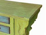 Distressed Lime Green 6 Blue Drawers Open Pedestal Sideboard Console Cabinet cs7823S