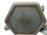 Vintage Chinese Gray Blue Hexagonal Bamboo Theme Zisha Clay Teapot Art Display JK298S