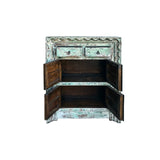 Distressed Soft Turquoise Green Geometric Edge Credenza Storage Cabinet ws4458S