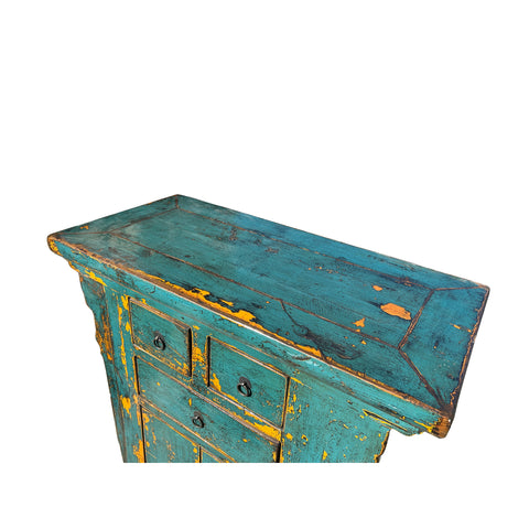 Vintage Distressed Turquoise Marks Credenza Side Table Cabinet ws4428S