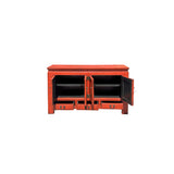 Oriental Distressed Brick Orange Red Lacquer Low Table TV Console Cabinet ws4050S