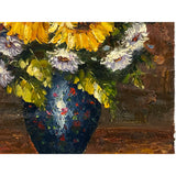 Impasto Oil Paint Canvas Art Sunflowers Blue Vase Scroll Painting ws3421S