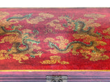 Vintage Distressed Brick Red Veneer Dragons Oriental Trunk Table ws3555S