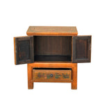 Chinese Distressed Orange Flower Graphic End Table Nightstand ws3592S