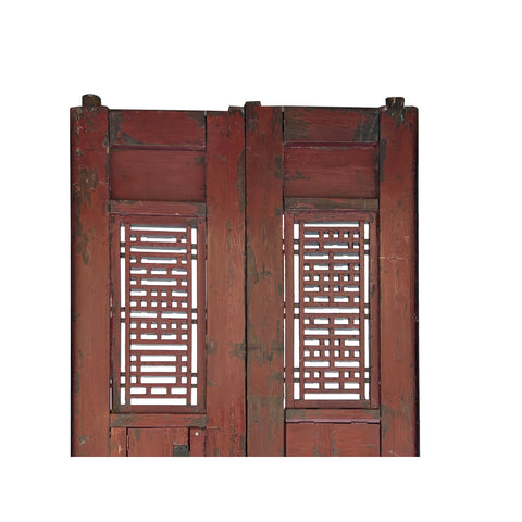 Pair Vintage Chinese Brown Fujian Style Carving Wood Wall Door Panels ws3740S