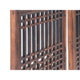 Pair Chinese Vintage Restored Wood Geometric Pattern Brown Wall Hanging Art ws3755S