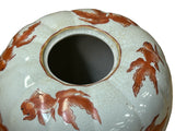 Oriental White Base Orange Goldfish Graphic Pumpkin Shape Porcelain Round Jar ws3850S