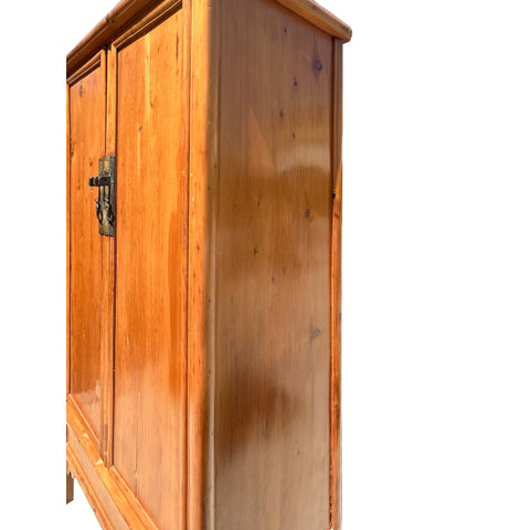 Vintage Chinese Natural Wood Pattern Light Brown Armoire Wardrobe Cabinet ws4070S