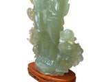 Light Green Color Stone Chinese Lotus Guan Yin Bodhisattva Statue ws4303S