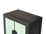 Distressed Black Frame Moon Face Light Green Blue End Table Nightstand ws4802S