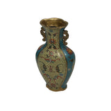 Vintage Cloisonné Vase Dragon Handles and Chinese Floral Motifs - Turquoise Decor ws4891S