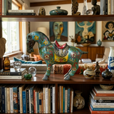 Vintage Chinese Turquoise Blue Flower Cloisonné Enamel Horse Statue ws4948S