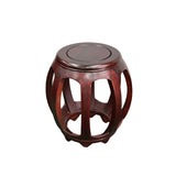 Vintage Reddish Brown Oriental Barrel Shape Round Stool Side Table ws4973S