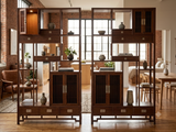 Pair Asian Inspired Asymmetrical Light Brown Shelving Display Cabinet Divider ws4975ABS